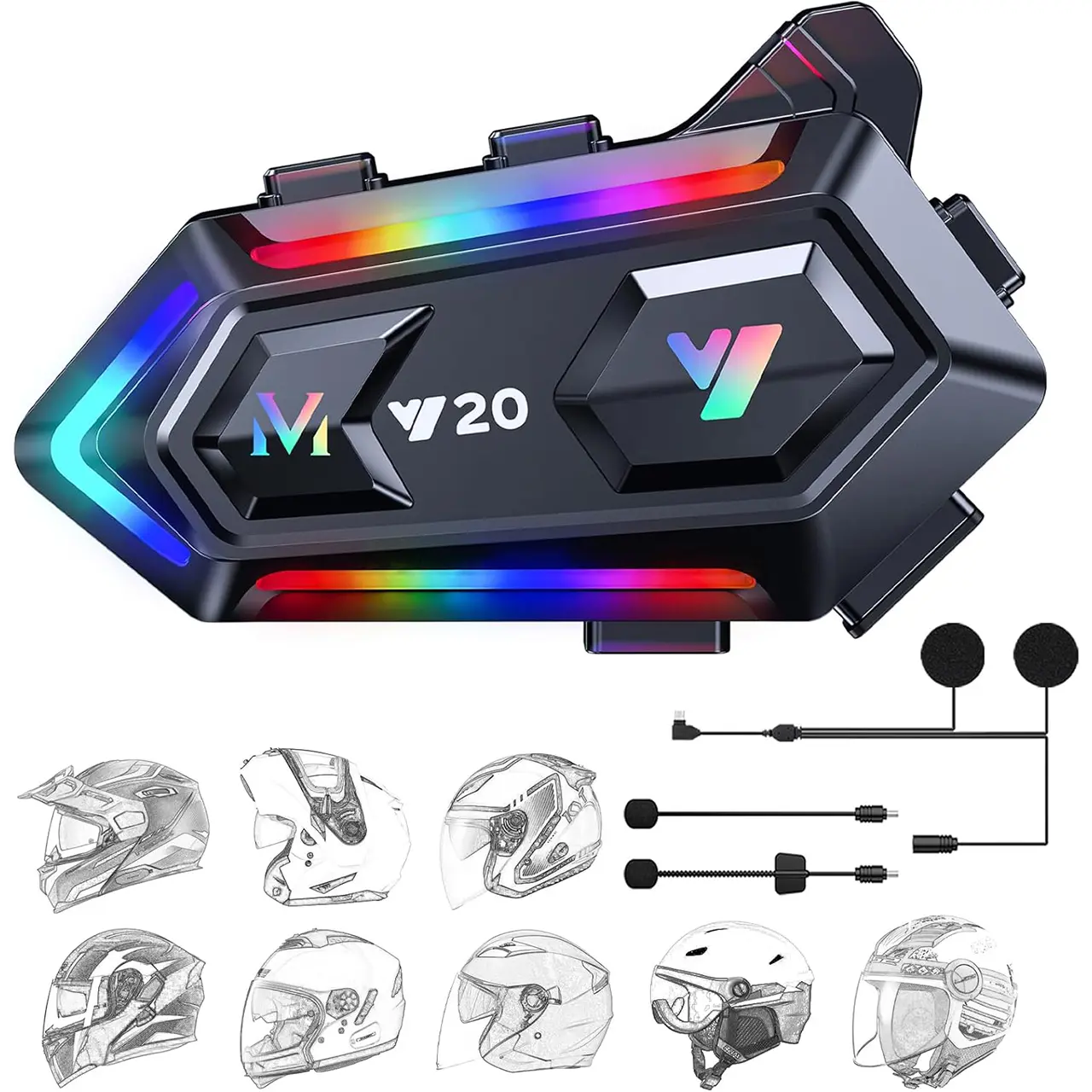 Motorcycle Helmet Headset Bt5.0 Wireless Stereo Earphones with Noise-Cancelling Microphone, Waterproof RGB Lights, Bluetooth-compatible Compatible, Motorcycle Accessories