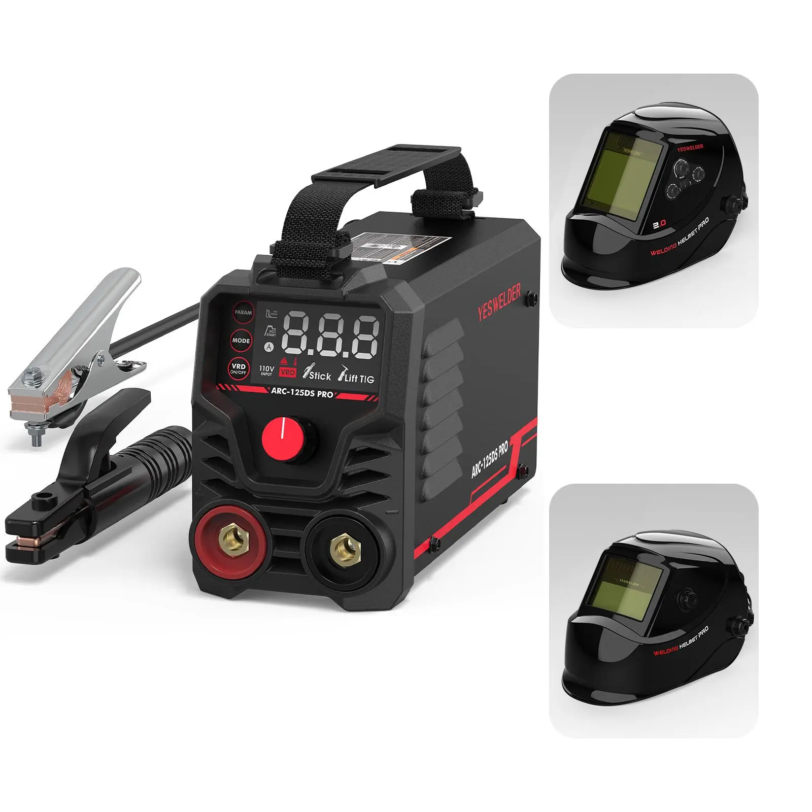 YESWELDER ARC-125DS-PRO Promo Bundle - 125Amp 110V Portable Digital Handheld Stick Welder Machine & True Color Auto Darkening Welding Helmet