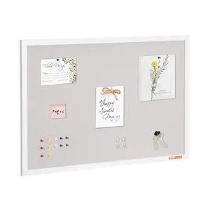 35.4 × 23.6 × 1.3 In Transparent White Linen-Surface Cork Board, 11.33 lbs Wall-Mounted Tool Organizer Noticeboard for Home, Office Use