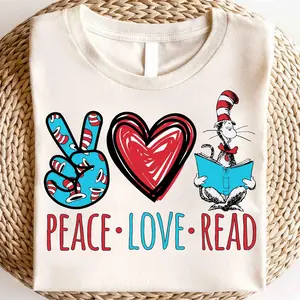 Dr. Seussss Peace Love Read Shirt, Dr Seussss Heart Shape TShirt, 100 Days School TShirt,Teacher Life, Reading Friends Shirt