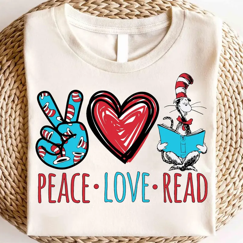 Dr. Seussss Peace Love Read Shirt, Dr Seussss Heart Shape TShirt, 100 Days School TShirt,Teacher Life, Reading Friends Shirt
