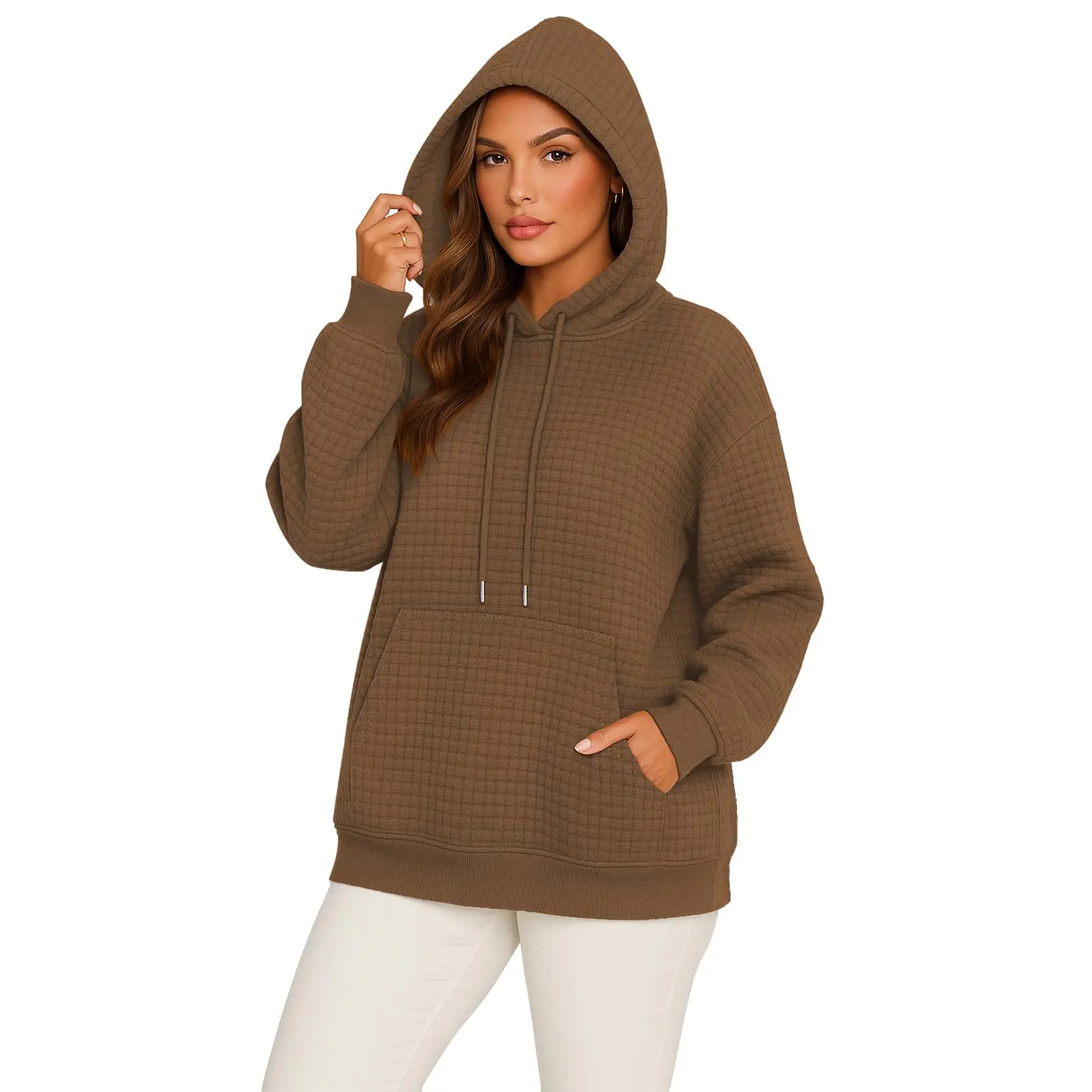 For Youself- Women's Waffle-Knit Hoodie with Hood - Perfect for Fall & Winter - Oversized Fit - Ideal for Casual Outings & Everyday Wear hoodies women winter outfits sweatshirts women toasty  hoodie