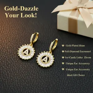 26 Letters Gold-Plated Full Diamond-Encrusted Earrings, Ice Candy Letter Zircon Ear Studs, Fashionable Creative Ear Jewelry Accessories, Perfect Gift for Her