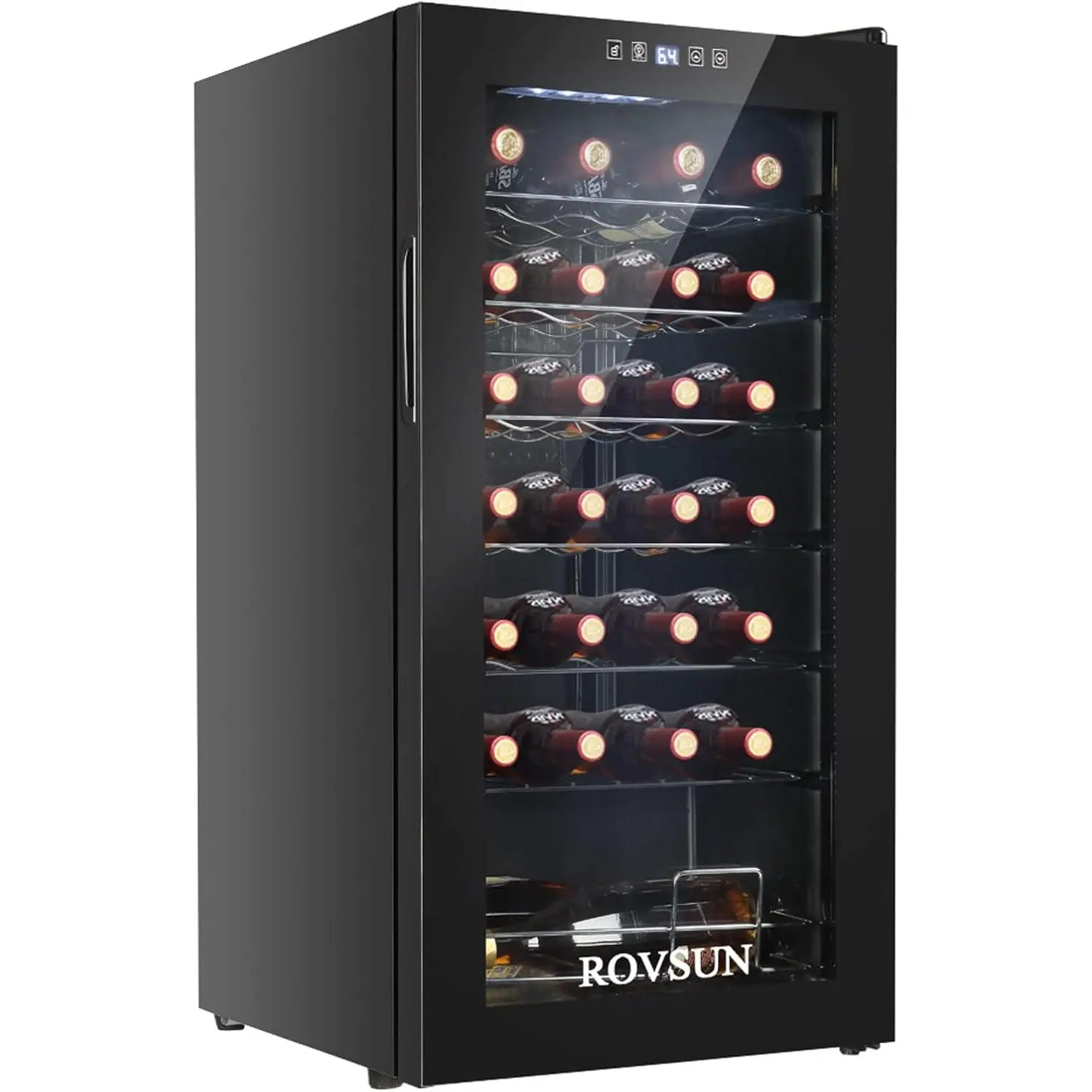 ROVSUN 28 Bottle Wine Fridge, Freestanding Compressor Wine Cooler Refrigerator, Beverage Wine Chiller with Digital Temperature Control & Double-layer Glass Door for Red White Wine, Champagne, Beer