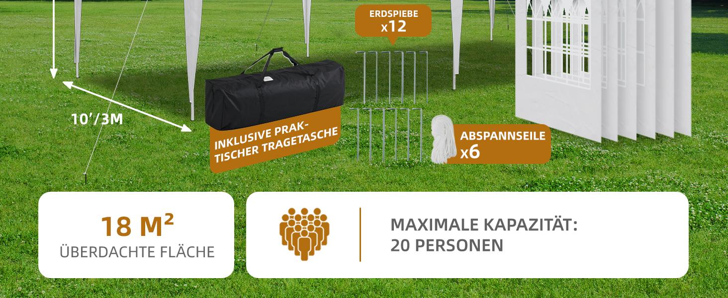 Aoxun 10x20 Pop Up Canopy Tent with 6 Removable Sidewalls, One Push Party Tent Waterproof Outdoor Canopy with 3 Adjustable Height, Portable Tents for Parties, Wedding, Commercial, Market