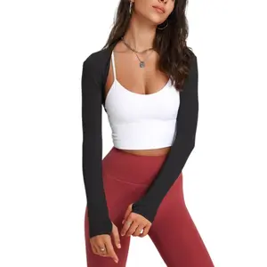 Songling Spring/Summer New Arrival: Long-Sleeve Sports Top Yoga & Dance Shawl Solid-Color Fitness Cardigan Crop Top for Side-Boob Coverage Training Cover-Up