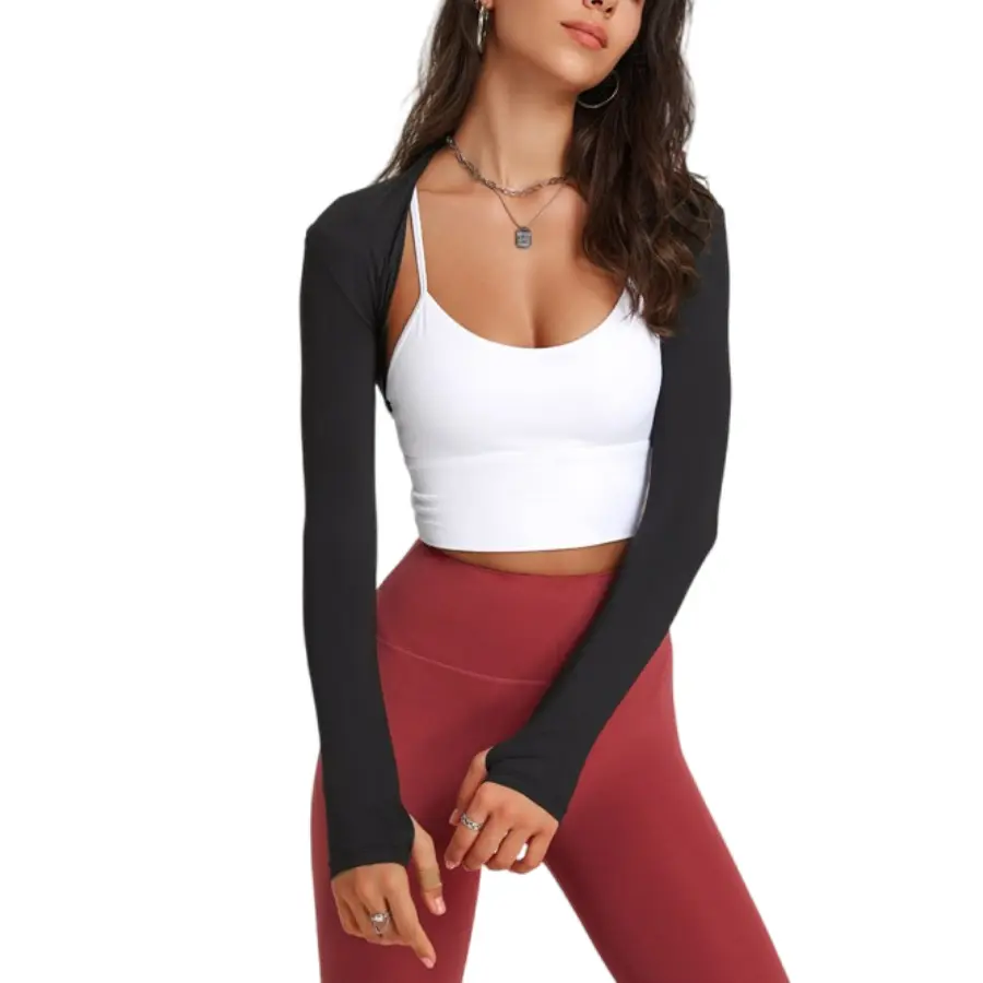 Songling Women's Sporty Chic Yoga Shrug, Cropped Long Sleeve Top with Thumbholes - Sun Protection Cover-Up for Golf & Hiking, Gym Performance Top, Fitness Clothes Tops