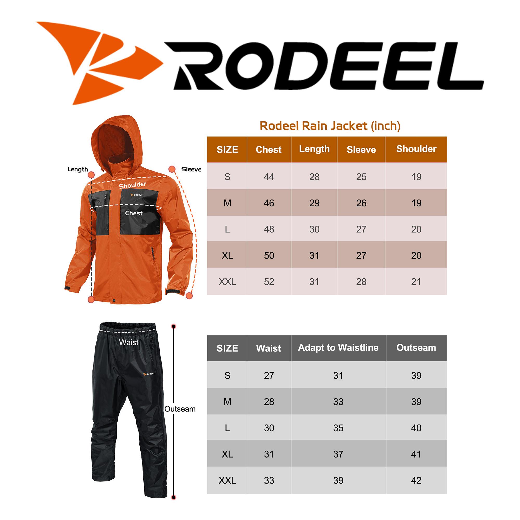 RODEEL 702 Waterproof Jacket and Pants Set Men Rainproof Lightweight Breathable Full Zip Hooded Rain Coat Durable Rain Suit Weatherproof Rainwear Windbreaker For Outdoor Hiking Camping Fishing Boating Construction Landscaping, Holiday Gift