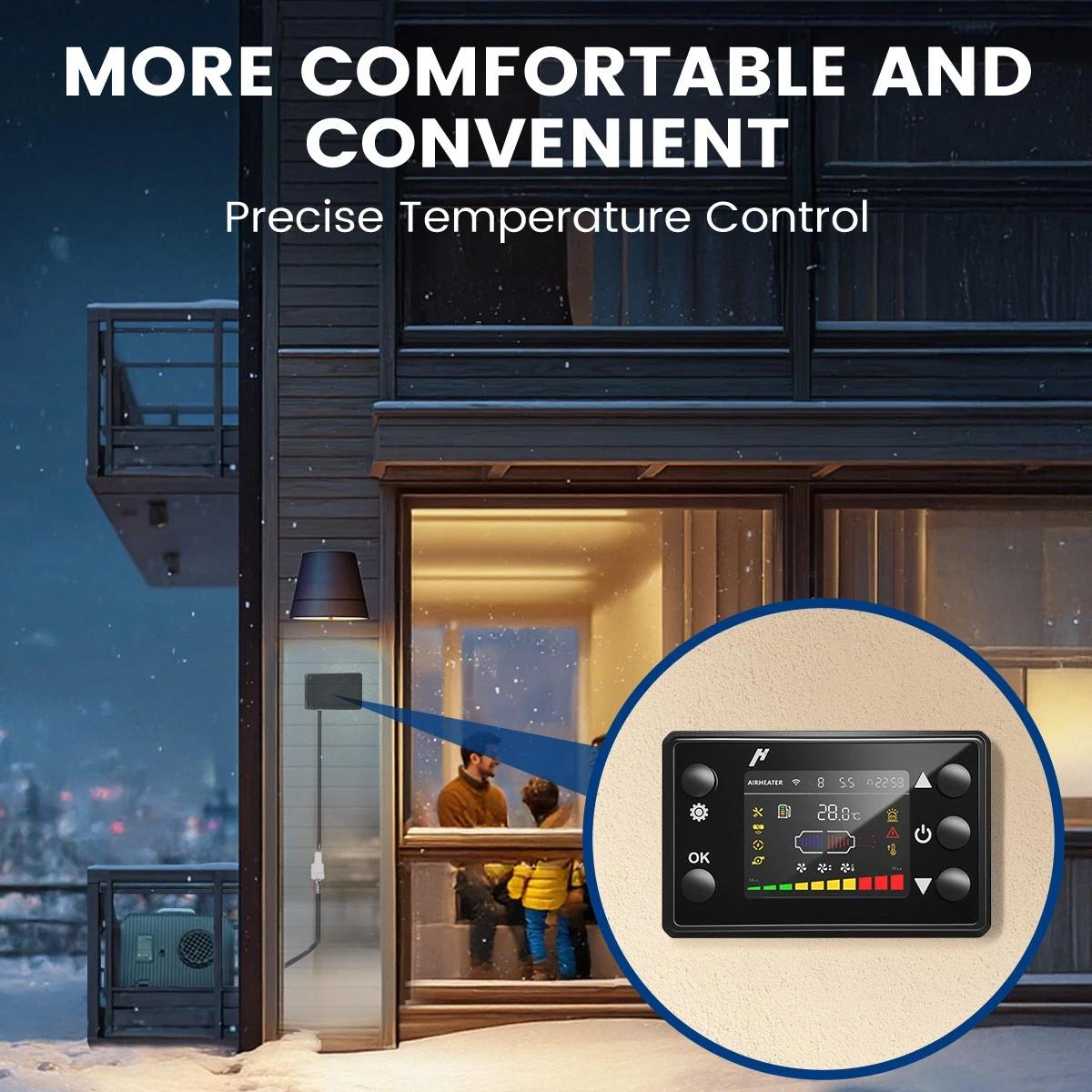 Hcalory 8KW 12V 24V Air Diesel Heater bluetooth Remote W/110V AC Adapter Caravan