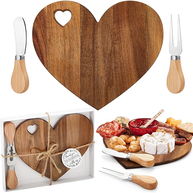 1/2 Set Valentine Mini Charcuterie Board Baby Shower Prize Heart Shaped Cutting Board with Knife Fork Thank You Gift for Couple Teacher Guest,Wedding Party Bridal Shower Favors Supplied,Anniversary Birthday Holiday Gifts