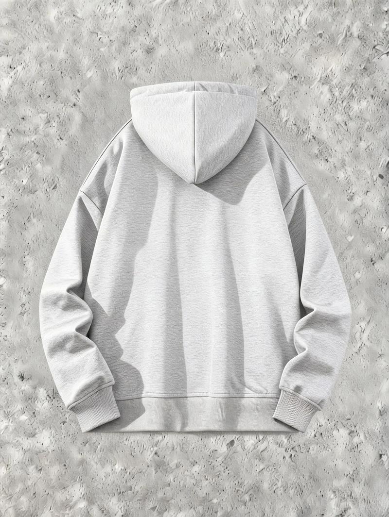 Men’s Solid Color Cotton Hoodie, Loose Fit Pullover Sweatshirt for Fall and Winter, Casual Versatile Menswear Top for Outdoor Activities, Daily Commute, Street Style and Comfortable Everyday Wear Operator