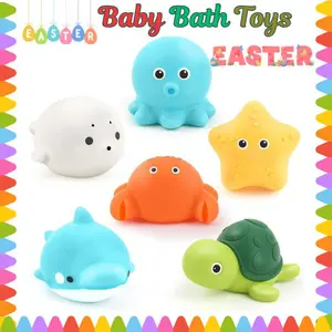 6 Pack No Hole Baby Bath Toys for Toddlers 1-3 – Soft Squeeze Floating Bathtub Toys, Mold Free Easy Grip Bath Toy Set for Kids Tub Pool Toys