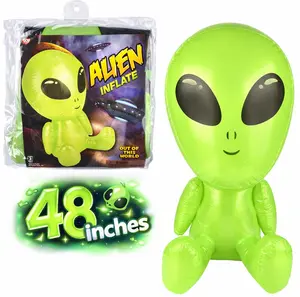 48" Green Galactic Alien Inflatable 👽 Big Head UFO Pool Party Halloween Vinyl Inflate Balloon Blow Up