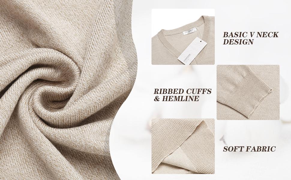 COOFANDY Fall Outfits Knitted Ribbed V-neck Casual Jumper Knitwear Classic Fabric Lightweight Fashion Menswear Shirt Soft Sweater Office（Only the crew neck sweater is for sale）