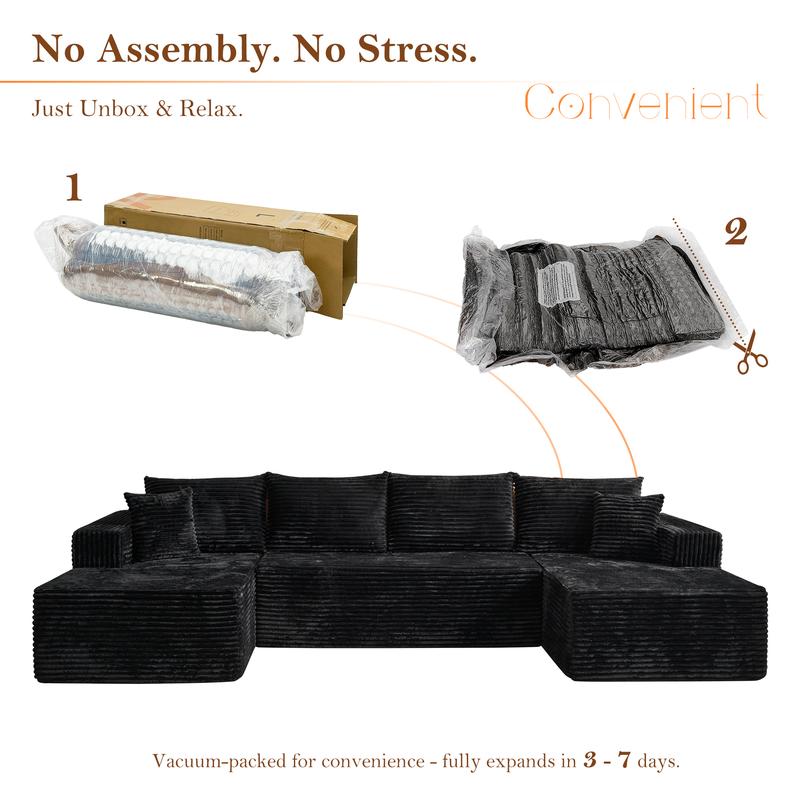 XIZZI U-shaped Modular Sectional Sofa, Compressed Corduroy Fabric, Modern Style Living Room Sofa Bed, Space-Saving Recliner Design - Convertible Corduroy Sectional Sofa