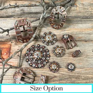 Copper Champagne, Clear Crystal Conchos Sizes from 1"-3" and Buckles