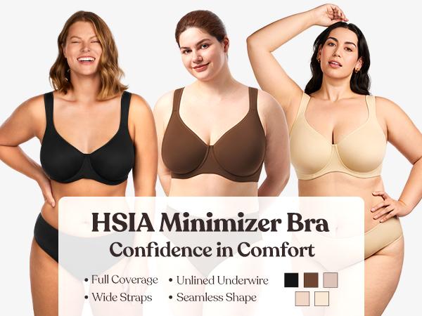HSIA Joan Comfortzone Plus Size Soft Unlined T-Shirt Full Coverage Unpadded Underwire Minimizer Bra Everyday Bra Womenswear