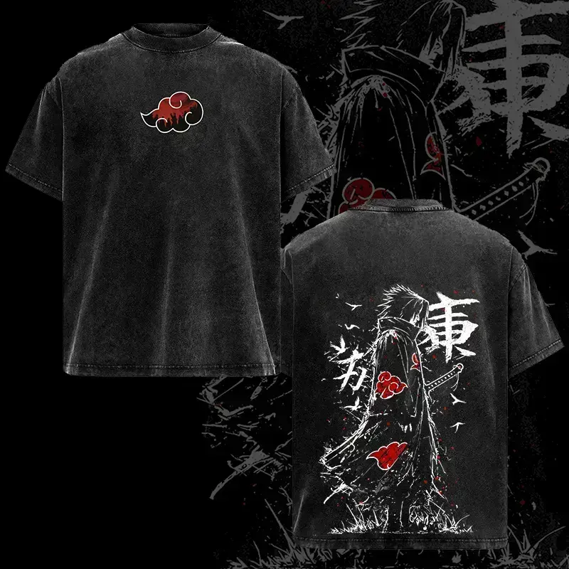 Naruto Shippuden Retro Heavy Limited Sasuke - Anime Double Printed Vintage Washed Tee Unisex Oversize Anime Manga Washed Heavyweight Cotton T-shirt, Gift for Anime Fan, 90s graphic good tees Casual American Short Sleeve Unisex T-shirt,Gym & Streetwear