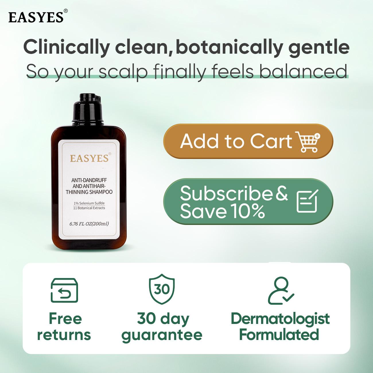 【BQ】EASYES Anti-Dandruff & Hair Thickening Shampoo | 1% Selenium Sulfide + 0.2% Piroctone Olamine | 11 Herbal Actives for 78% Less Flakes & +38% Density in 7 Days | #ScalpCare #HairGrowth