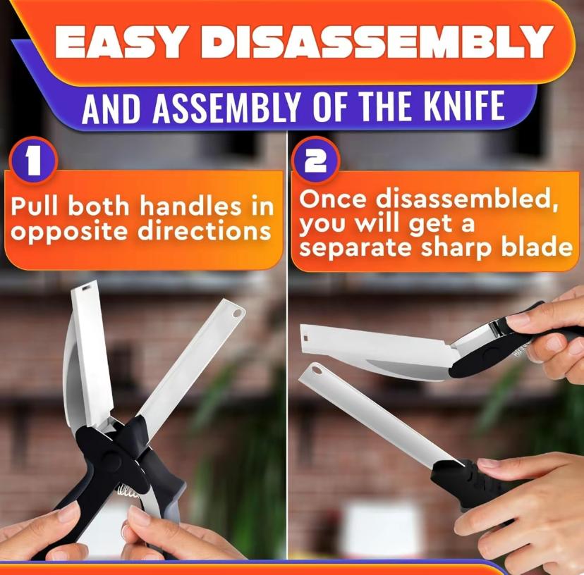 2 in 1 Kitchen Scissors for Food – Stainless Steel Blade & Plastic Cutting Board Scissors with Safety Lock | 9.6" Tomato Knife, Fruit & Vegetable Cutter – Easy-to-Use Kitchen Shears for Meat, Chees