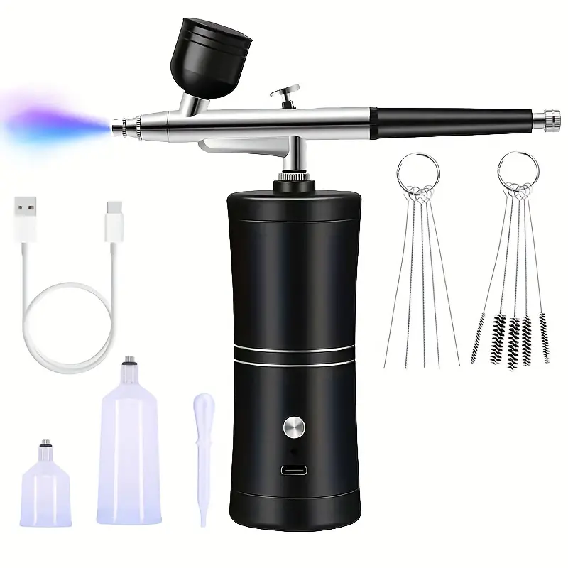 Portable Paint Spraying Tool Airbrush Kit with Compressor, Rechargeable Cordless Grip High-Pressure Spray Gun (0.3mm Nozzle, Cleaning Brush Set, Batteries) - Ideal for Nail Art, Painting, Holiday Gifts for Women