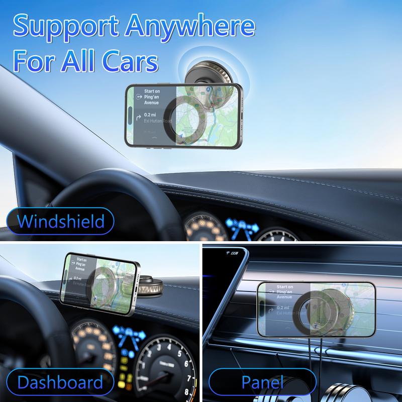 Universal Vacuum Magnetic Phone Holder for Car/Gym/Bathroom Mirror - Strong Suction Cup Mount with Foldable Design, Compatible with All Smartphones & Vehicles