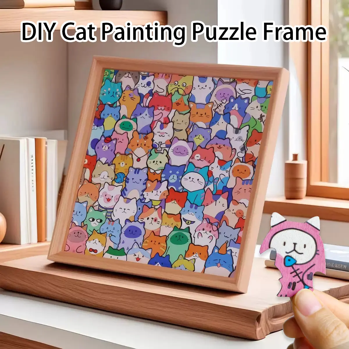 80PCS Cat Puzzle & Coloring Kit | 24 Free Pens + Stress Relief Wooden Toys | Creative DIY Gift for Valentine's, Birthdays & Party Favors | TikTok Made Me Buy It!