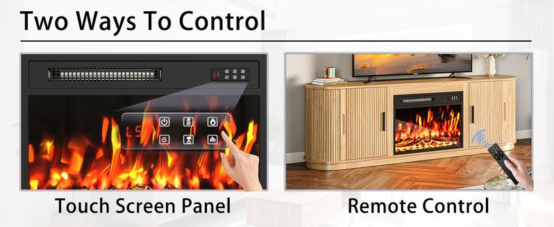 PUKAMI 70" Fluted TV Stand with 23" Electric Fireplace, Modern Wood Cabinet with Fireplace for TVs Up to 80 inches, Curved Edge, Entertainment Center with Sliding Doors for Living Room, Natural Wood