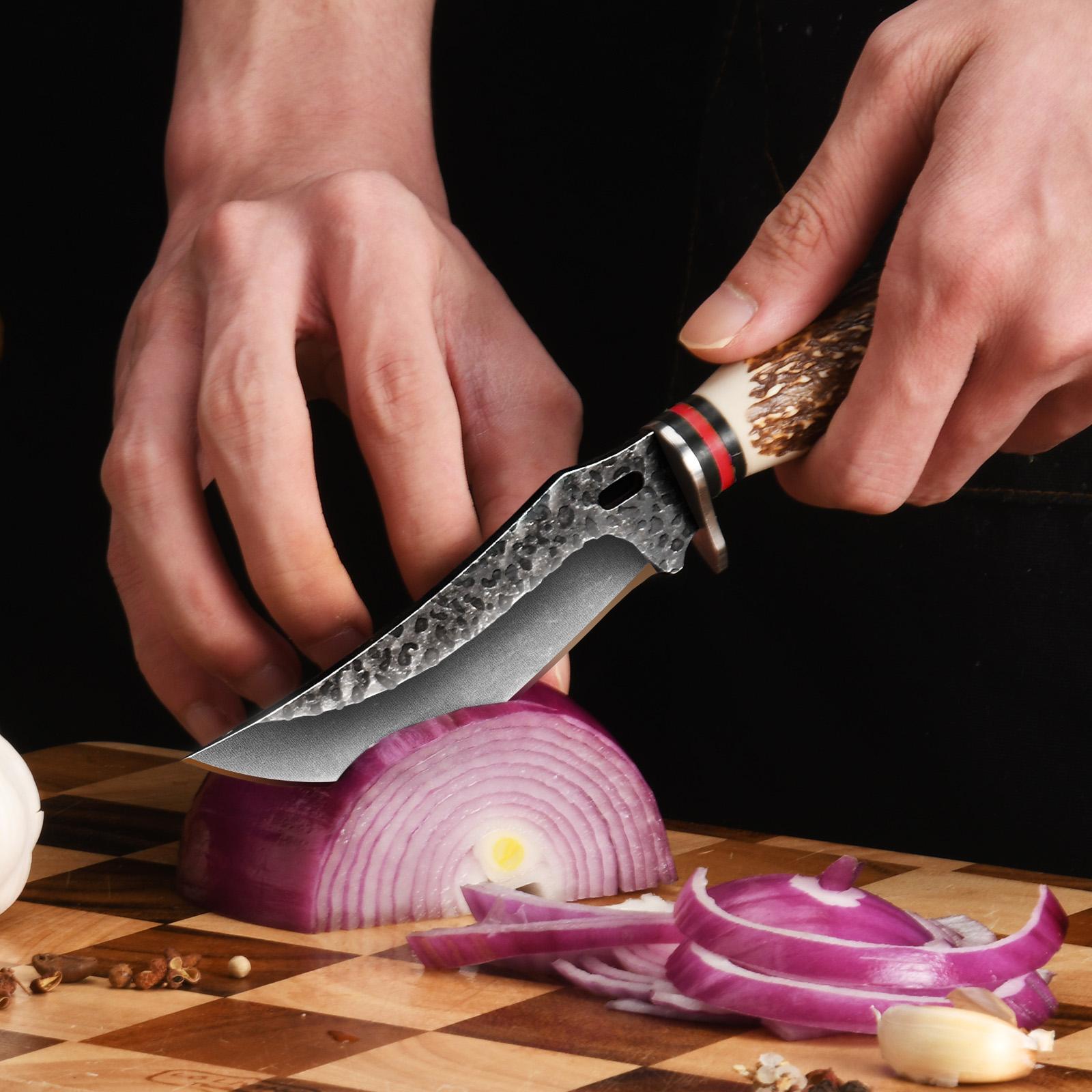 Fixed Blade Multi-functional Knives Set with Durable Nylon Sheath Cover, Selected Stainless Steel Outdoor BBQ Knife with Cool Comfortable Grip. Amazing Knife Gift for Chef & Collectors Father‘s Day Gift