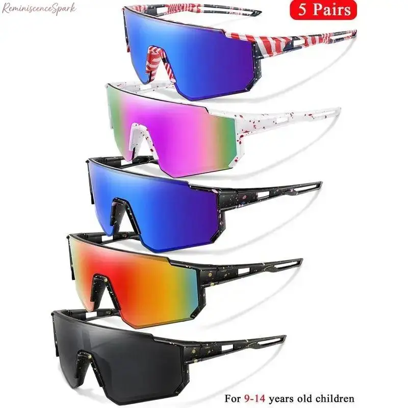 Stylish Kids Youth UV Protection Sunglasses (5/3-Pack) for Boys & Girls Ages 9-14, Comfy Lightweight Outdoor Sport Shades, Impact-Resist. Skin-Safe Wholesale Bulk Eyewear for Baseball, Cycling, Stylish Sunglasses, Slip-Proof