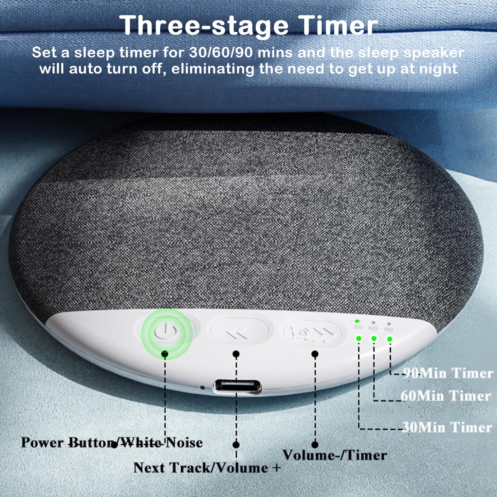 Under Pillow Speaker for Sleeping – Mini Bone Conduction Bluetooth Sleep Aid with Stereo Bass, White Noise, Volume Control, TF Card Support, and Auto-Off Function for Deep Sleep