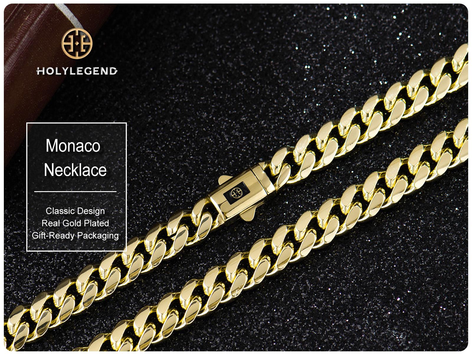 Holylegend 14K Real Gold-Plated Royal Monaco Cuban Necklace, Italian Jewelry for Men & Women, Gift for Fashion Lovers