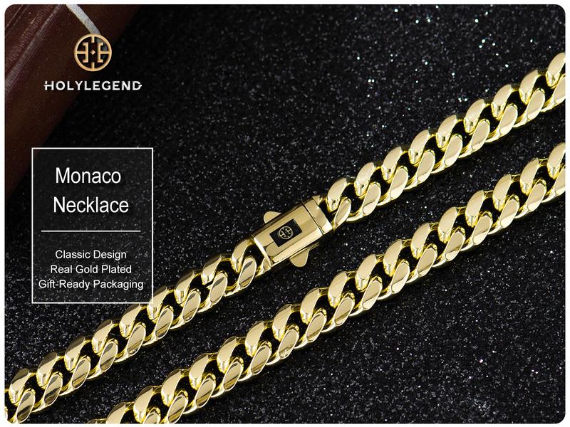 Holylegend 14K Real Gold-Plated Royal Monaco Cuban Necklace, Italian Jewelry for Men & Women, Gift for Fashion Lovers