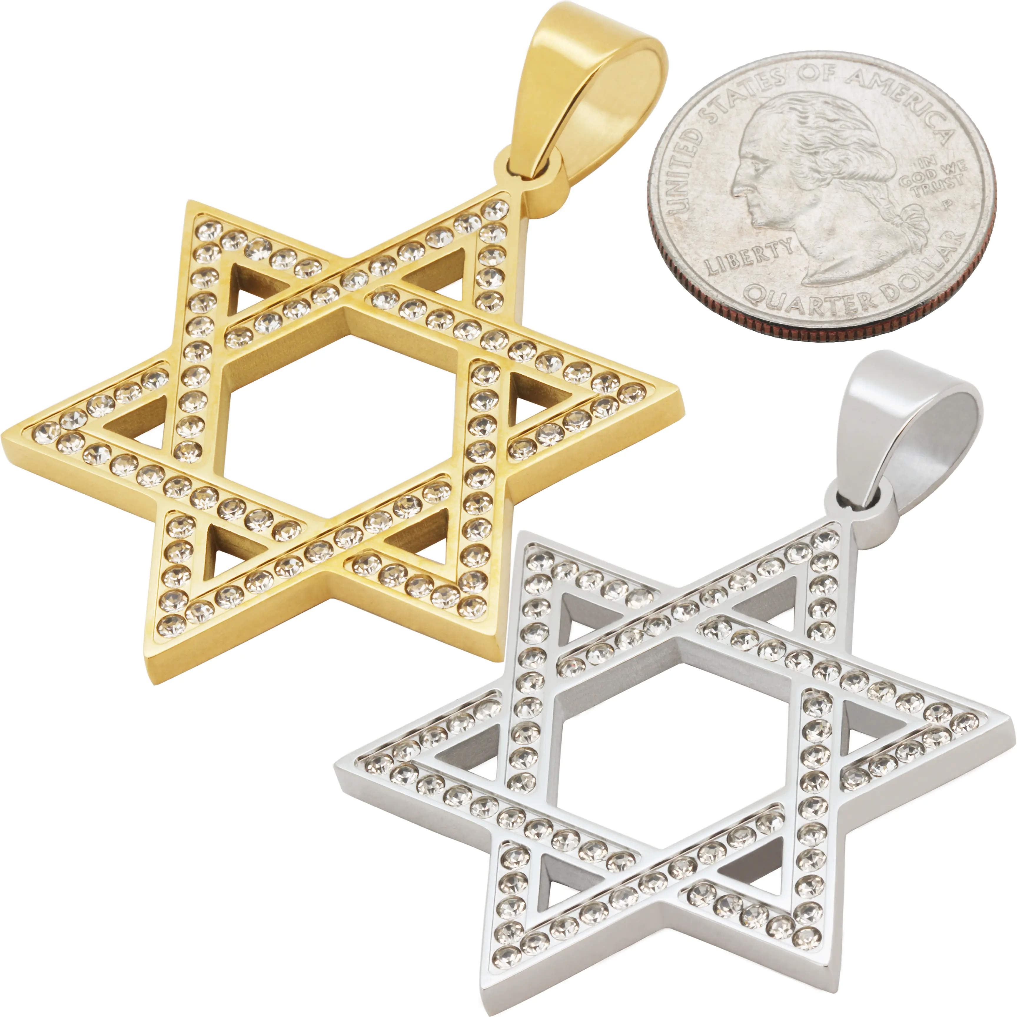 316L Stainless Steel 18k Yellow Gold Plated AAA Cubic Zirconia Jewish Star Of David Pendant