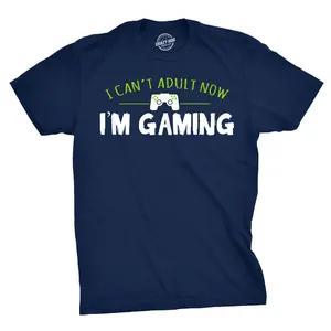 Mens I Cant Adult Im Gaming Funny Video Game T shirt Sarcastic Cool Gamer Shirt Mens Funny T Shirts Cool Vintage Fashion T-Shirt Gift Classic Menswear Funny Gamer Short Sleeve Novelty Tees for Guys Navy -