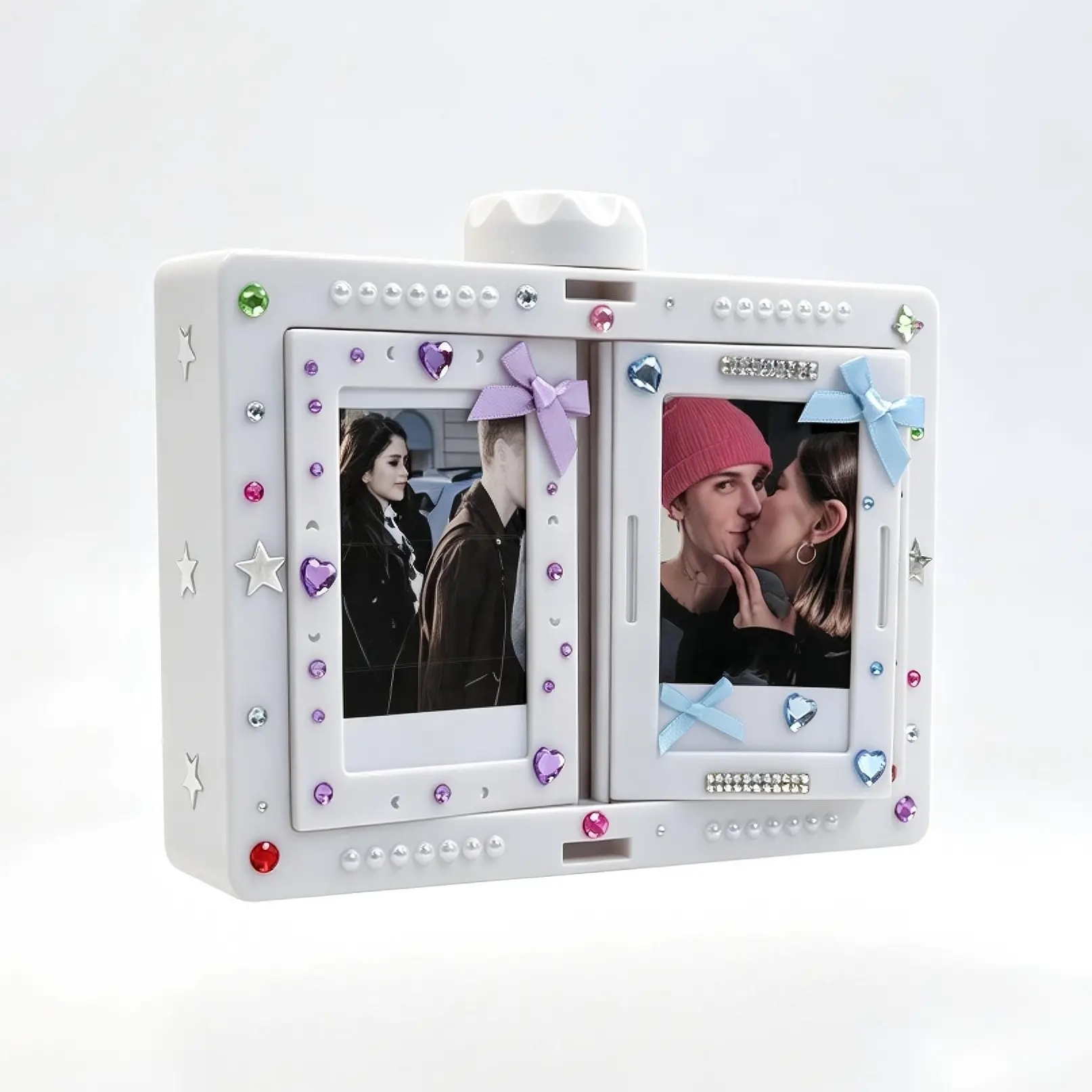 Minimalist Rotating Photo Album Box - Lightweight 24-Photo Storage Organizer, DIY 2*3 in Album Photocards Display Holder, Modern Desktop Home Decor Room Decorations Gift for Collectors