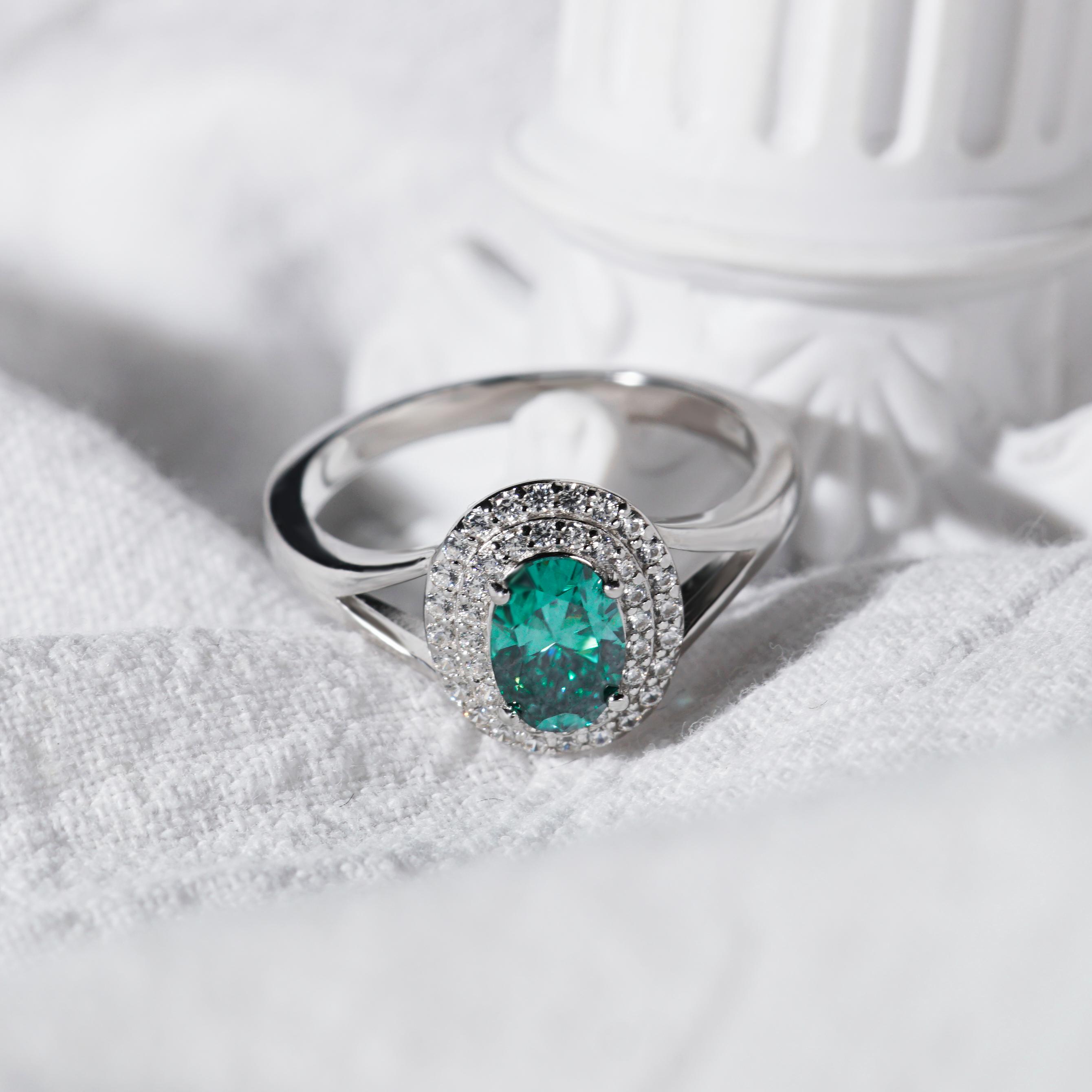 Delzzad 1ct Oval Synthetic Moissanite Double Halo Ring In 925 Sterling Silver Ring Band Jewelry Perfect Birthday Engagement Wedding Anniversary Christmas Gift for Women