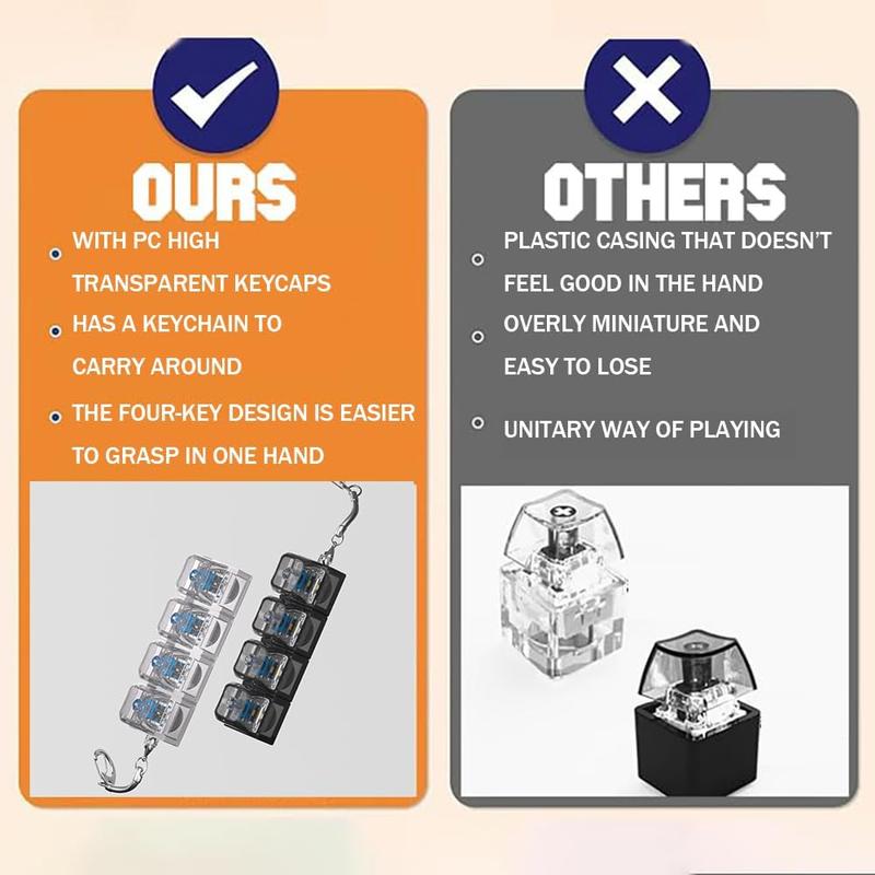 Fidget Keyboard Clicker Toys with LED Lights Keychain Stress Relief for Anxiety Decompression Neon Durable Smooth Spinner 4-in-1 Design