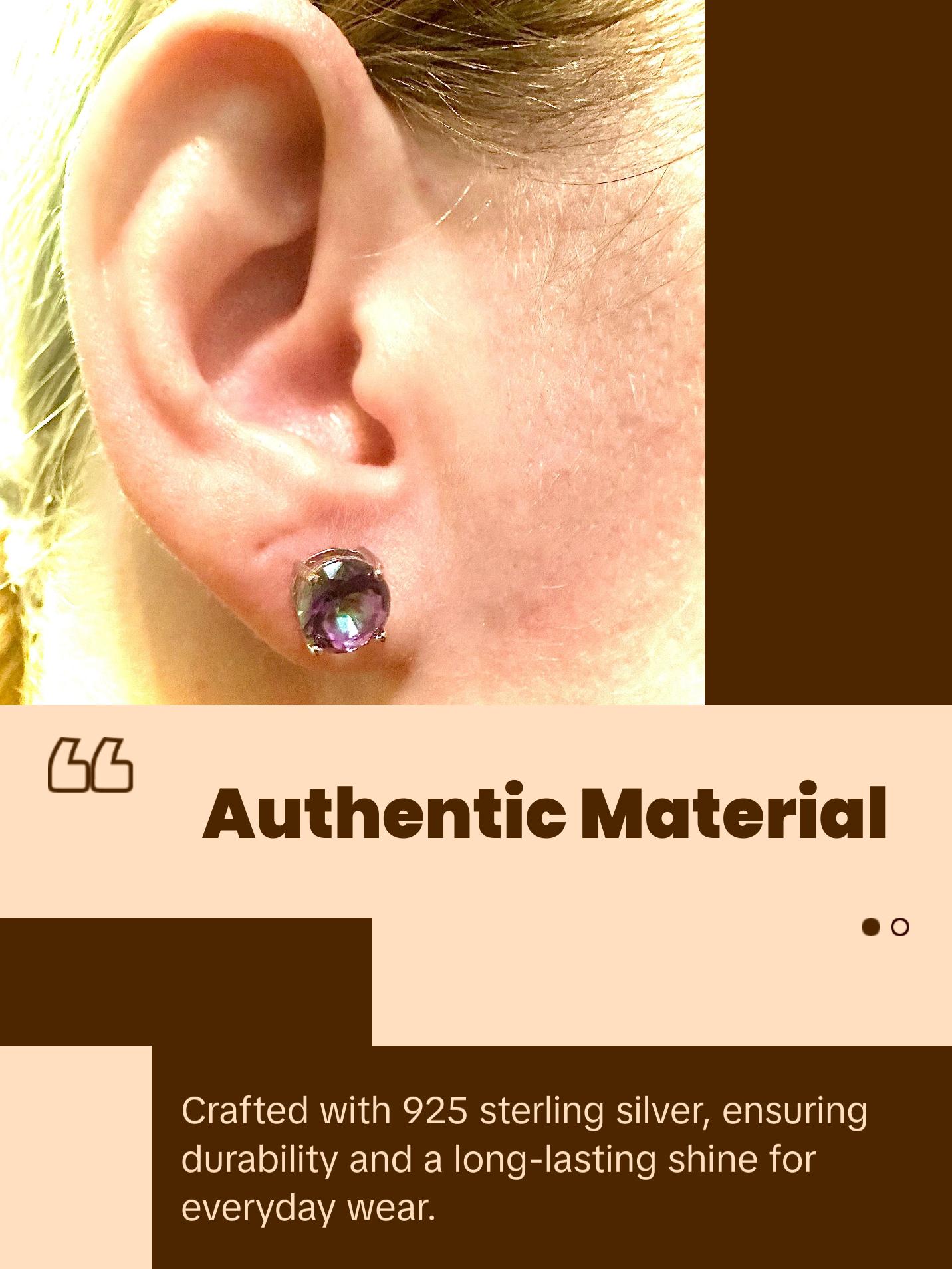 925 Sterling Silver Rainbow Mystic Topaz Stud Earrings for Women 6MM Birthstone Gift