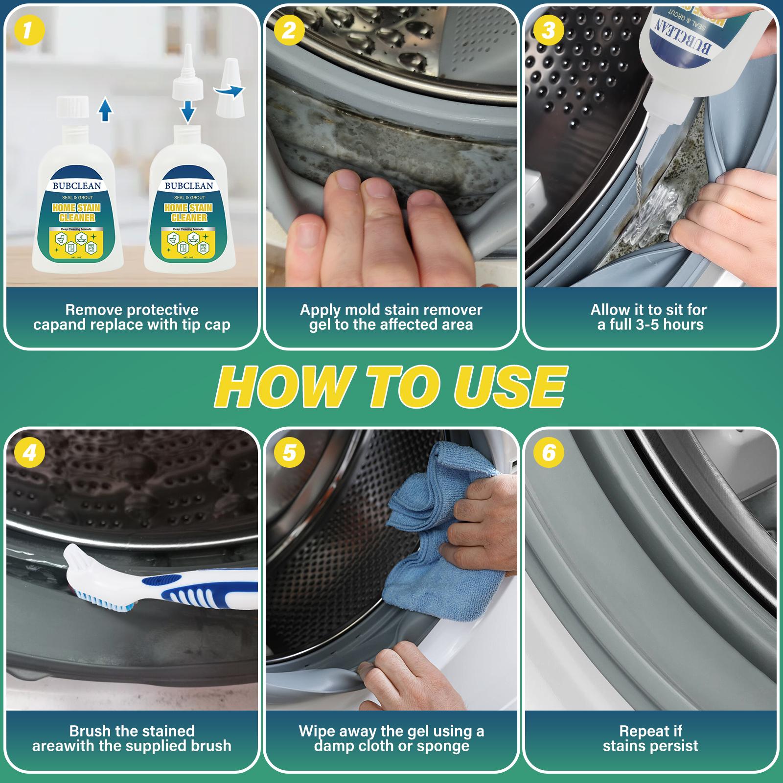 BUBCLEAN Mold Remover Gel with Scrub Brush – Heavy Duty Mildew Stain Cleaner for Washer Gasket, Shower Caulk, Tile Grout & Bathroom – 7 Fl Oz, 1 Pack