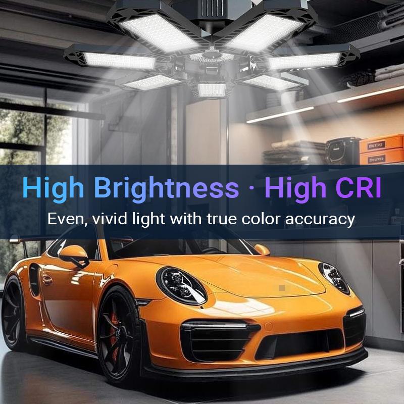 2pcs FOLDABLE GARAGE LIGHT 600W Deformable Bright Shop Ceiling Bulb Lamps E26/E27 6500k Barn Warehouse Garage Foldable 7+1 Panel Work Light Super Bright Illumination Easy Installation