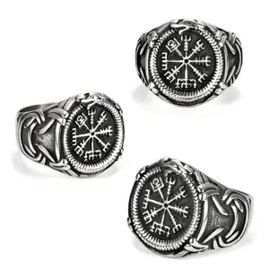 GAbriel Retro Stainless Steel Ring Stylish Viking-Inspired Men's Compass Ring Jewelry Ring