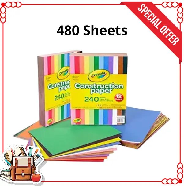 480 Sheets Construction Paper, 10 Assorted Colors, 9x12 Craft Paper, Back to School Supplies for Kids, Teachers & Classroom Projects