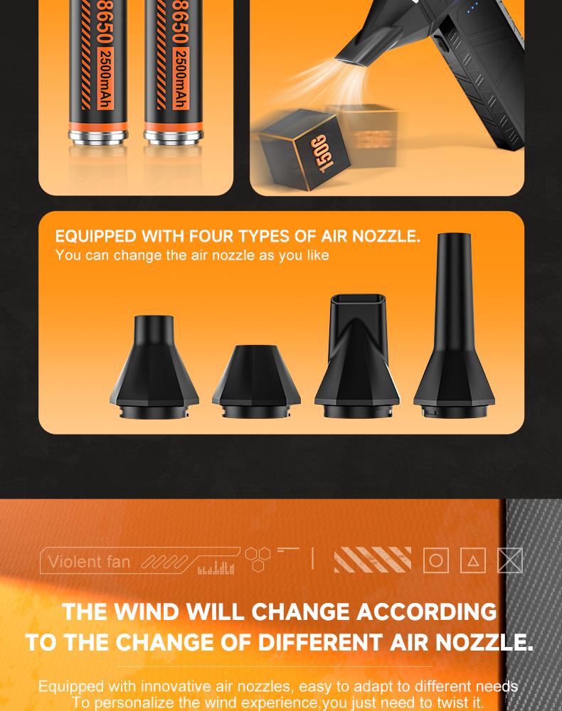 180W Ultra-Powerful Air Duster: 150K RPM for Violent Dust/Snow Removal. Blast Away Debris from PCs, Car AC Vents & Seat Corners, Furniture, Yard Leaves & Pet Hair. High-Speed Handheld Blower with Brushless Motor.