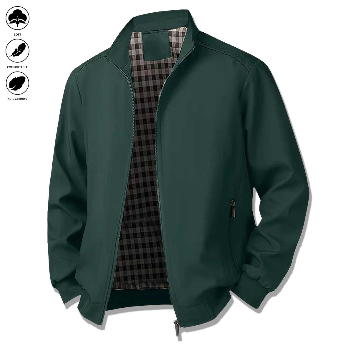 Men's Casual Stand Collar Jacket - Zippered Autumn Winter Coat with Pocket Design, Regular Fit, Sleek Appearance, Modern Men's Wear, Fine Tailoring, Autumn Outerwear, Winter Apparel
