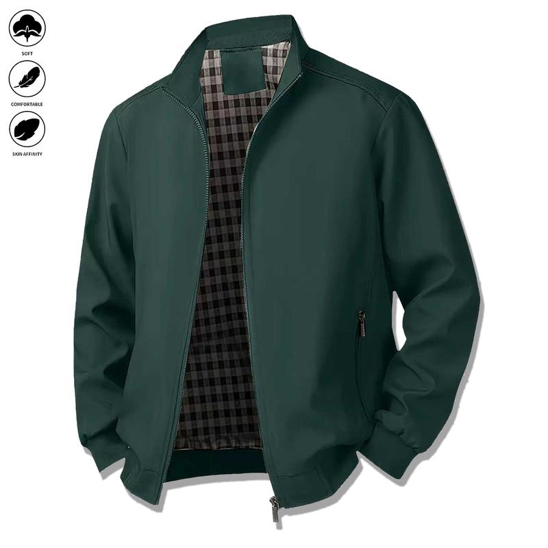 Men's Casual Stand Collar Jacket - Zippered Autumn Winter Coat with Pocket Design, Regular Fit, Sleek Appearance, Modern Men's Wear, Fine Tailoring, Autumn Outerwear, Winter Apparel