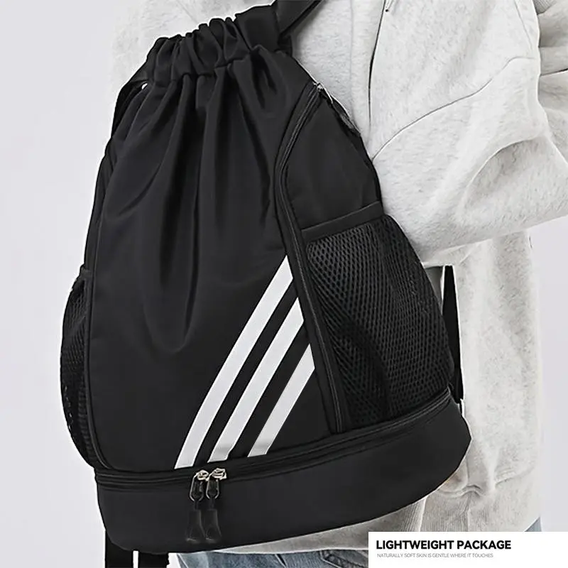 Double Shoulder Bag with Zipper Large Capacity Dry Wet Separation Sports Drawstring Backpack Multifunctional Sports Bag for Outdoor Basketball Football Yoga Fitness