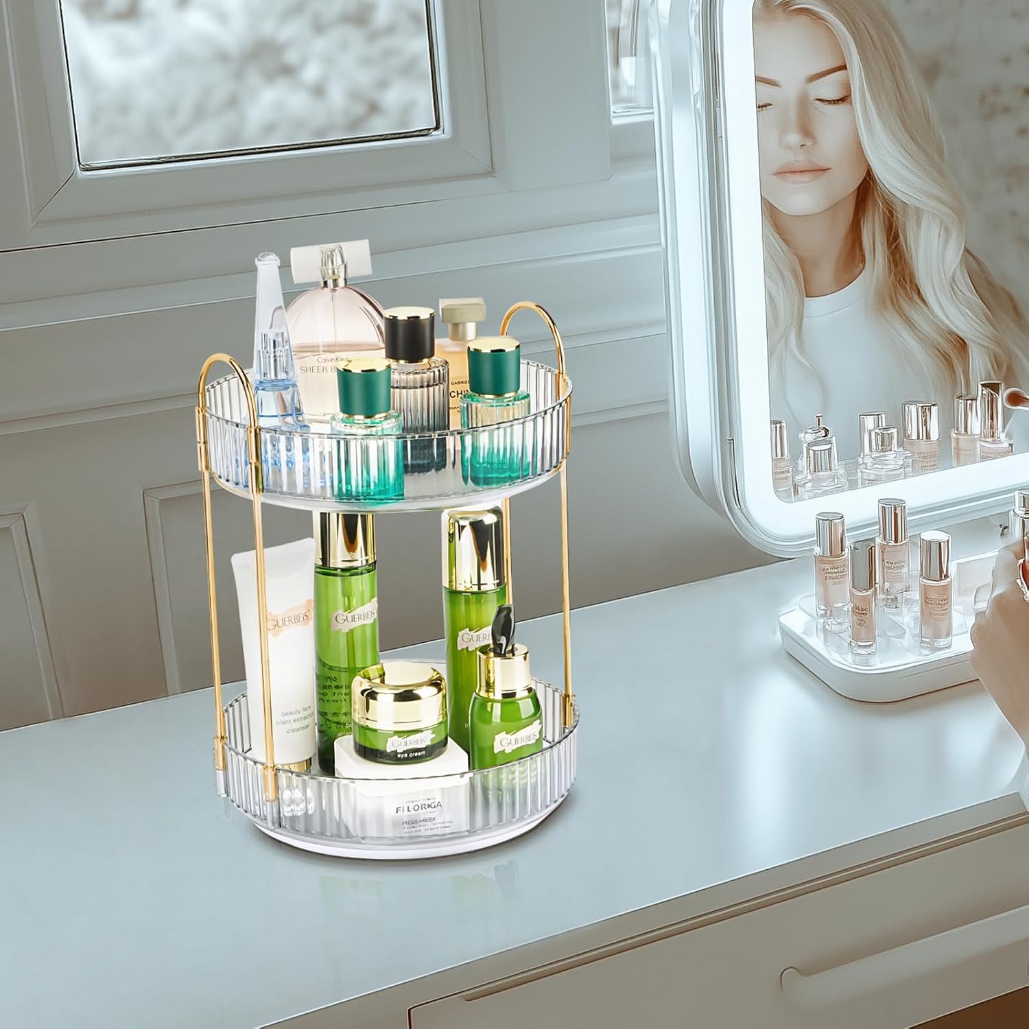 360 Rotating Makeup Organizer - 3-Size Spinning Cosmetic & Skincare Holder For Vanity Countertop 3 Colors