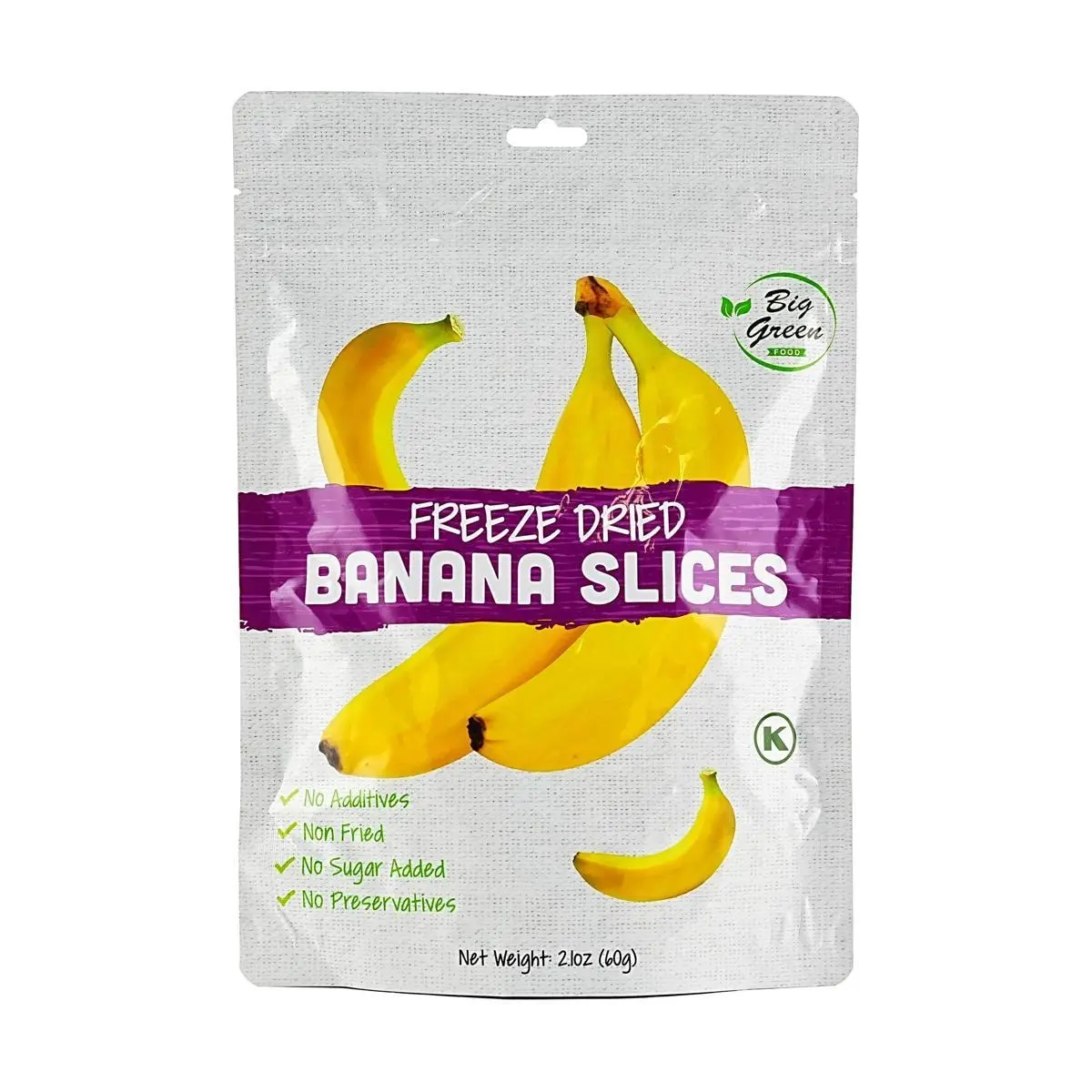 BIG GREEN Freeze Dried Banana Chips - 100% Natural Fruit Snack, 0g Sugar, 0 Additives, 60g Pack