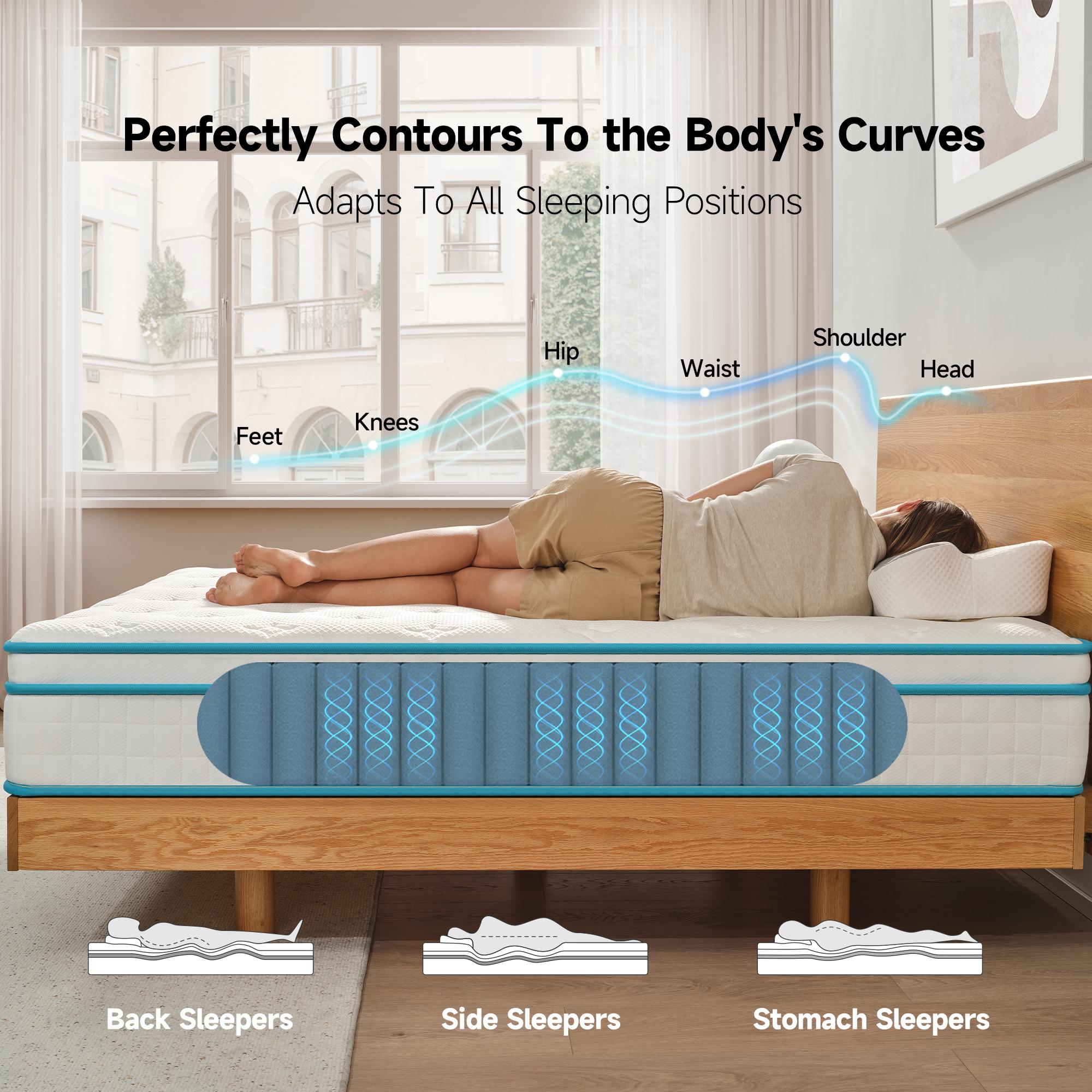 Medium Firm Hybrid Mattress with Twin & Full & Queen, 10 Inch & 12 Inch Memory Foam & Pocket Springs Hybrid Mattress in a Box, Breathable Euro Top Bed Mattress with Motion Isolation, Pressure Relief, Comfortable Sleep,CertiPUR-US Certified,Mattress Outlet